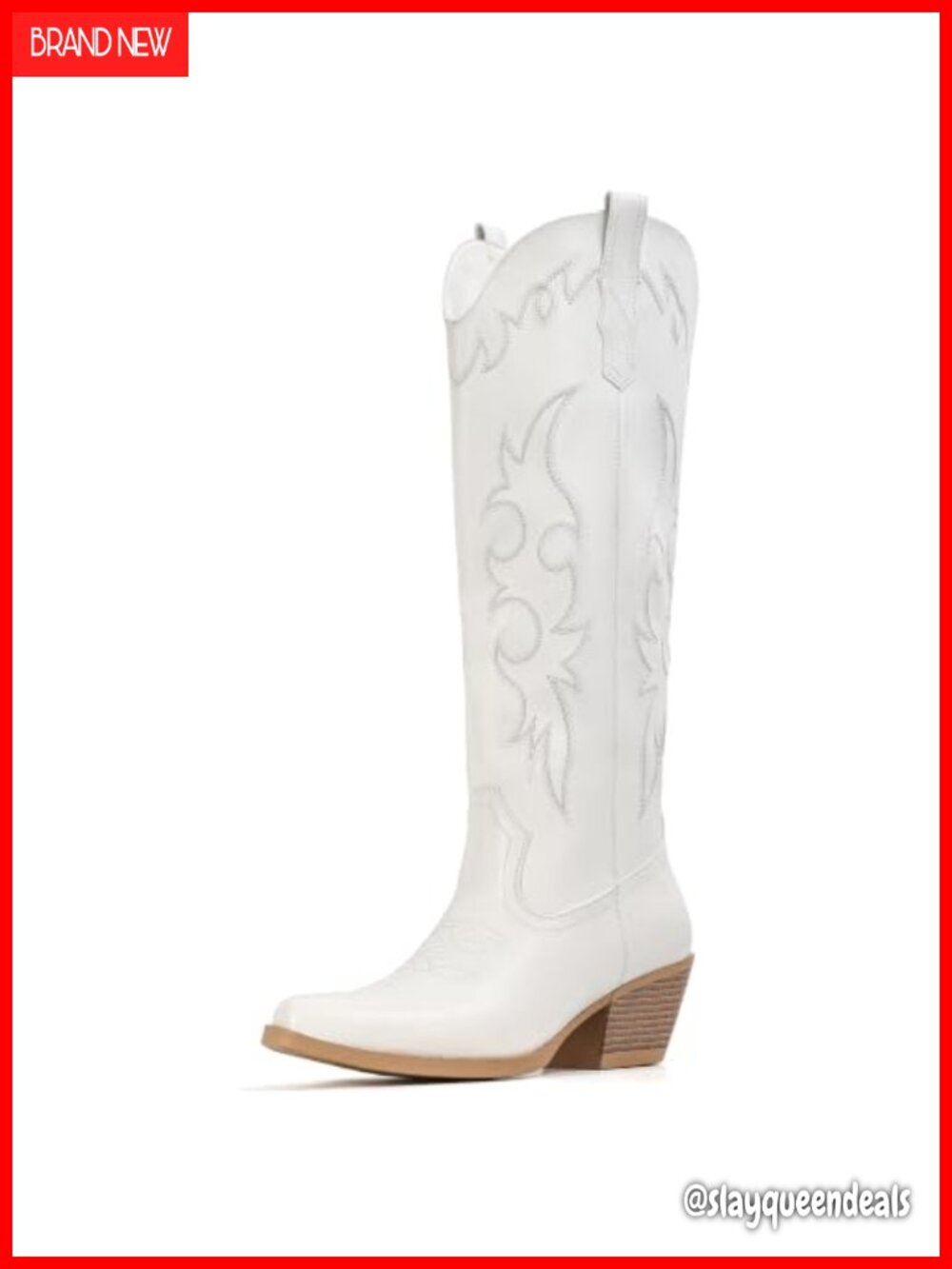 Knee High Cowboy Boots Women Wide Calf Faux Leather Pointed Toe Western